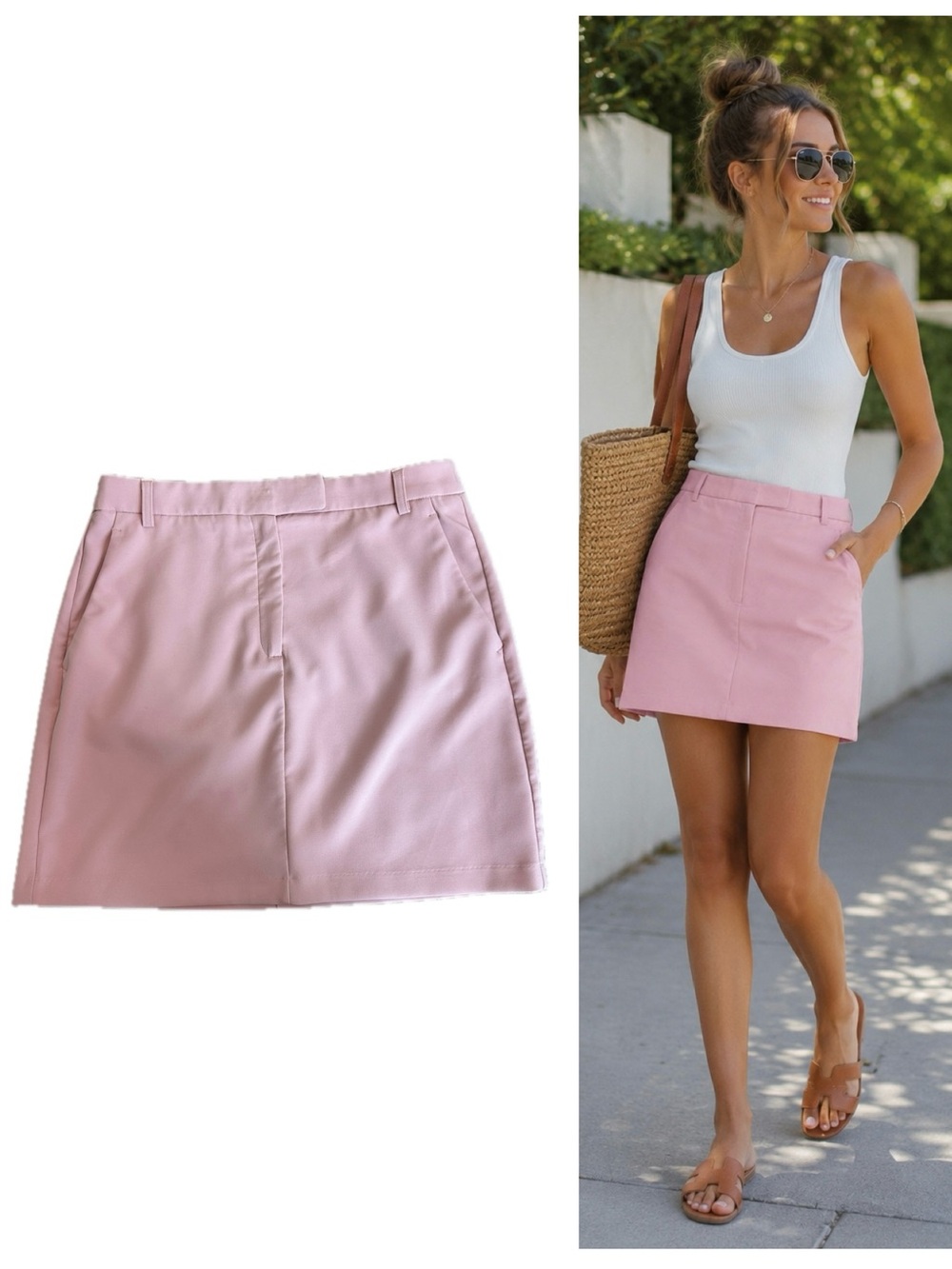 Dynamite Pink Mini Skirt High Waist Stretch Tailored Belt Loops Skirt NWOT Sz M